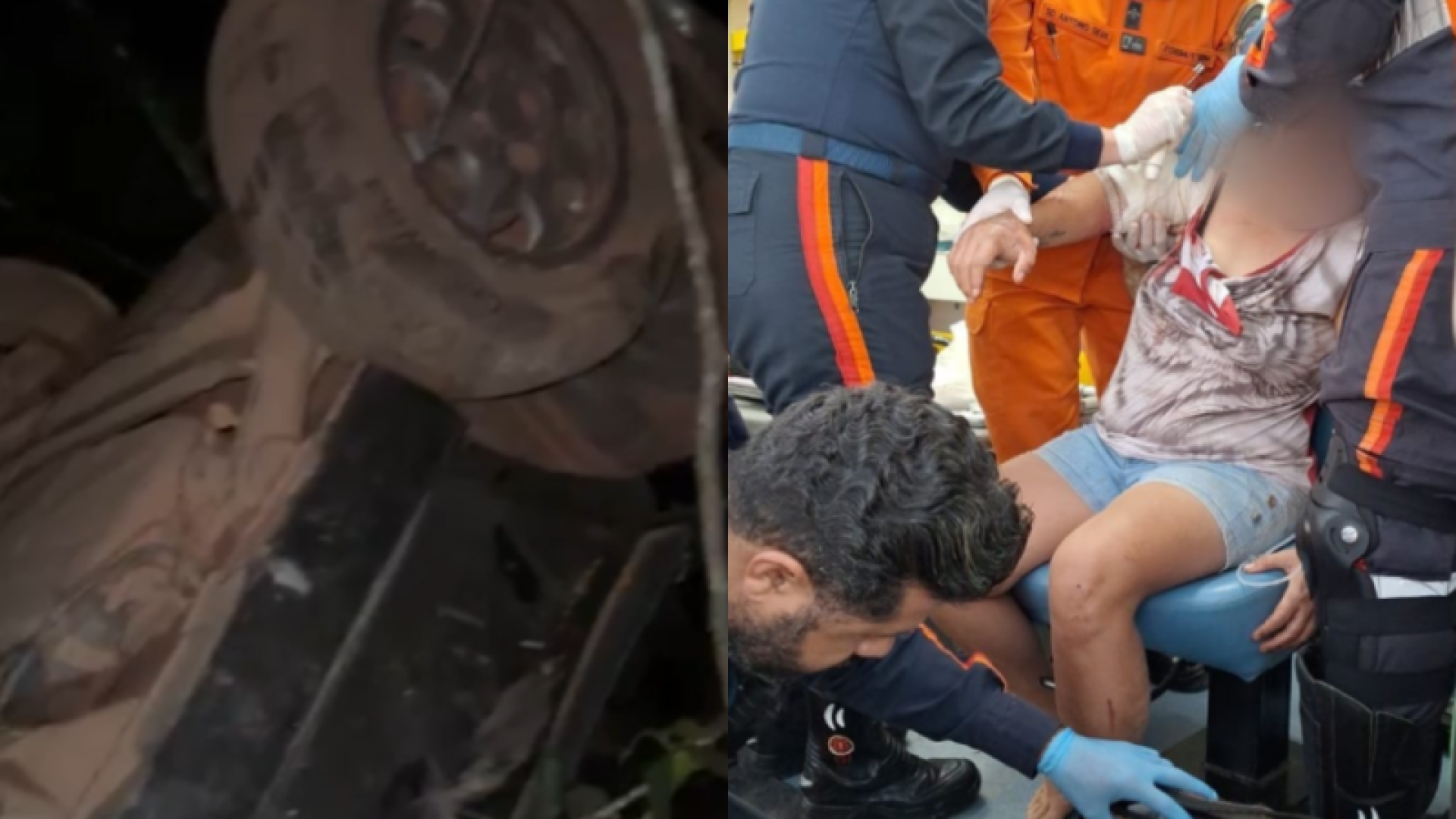 Casal é resgatado após carro despencar de ribanceira de 50 metros em Goiás