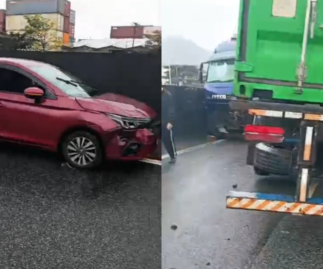 Colisão entre carreta e automóvel causa lentidão na SPA-248 em Guarujá
