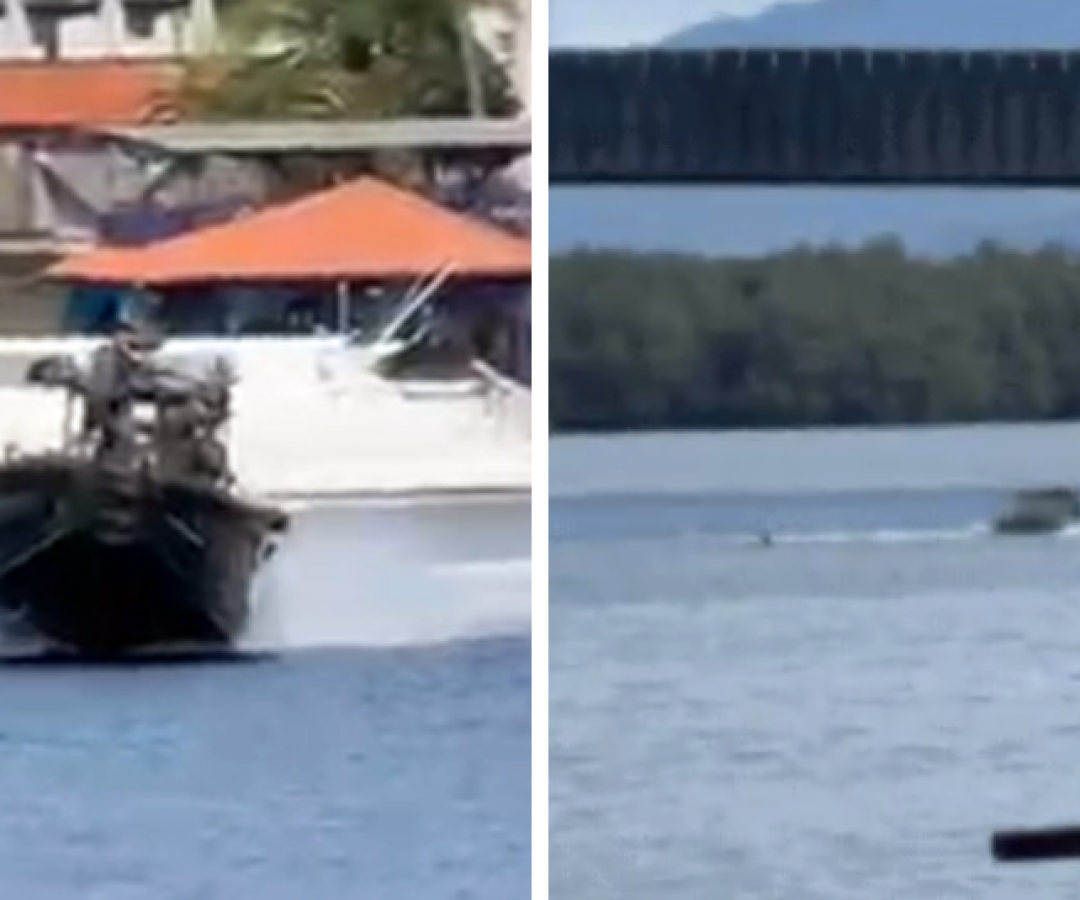 Barco fica desgovernado após onda e dois homens são salvos no Mar Pequeno