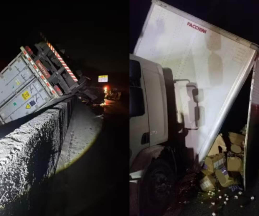 Engavetamento entre carretas interdita pista da Anchieta e deixa motorista ferido em Cubatão