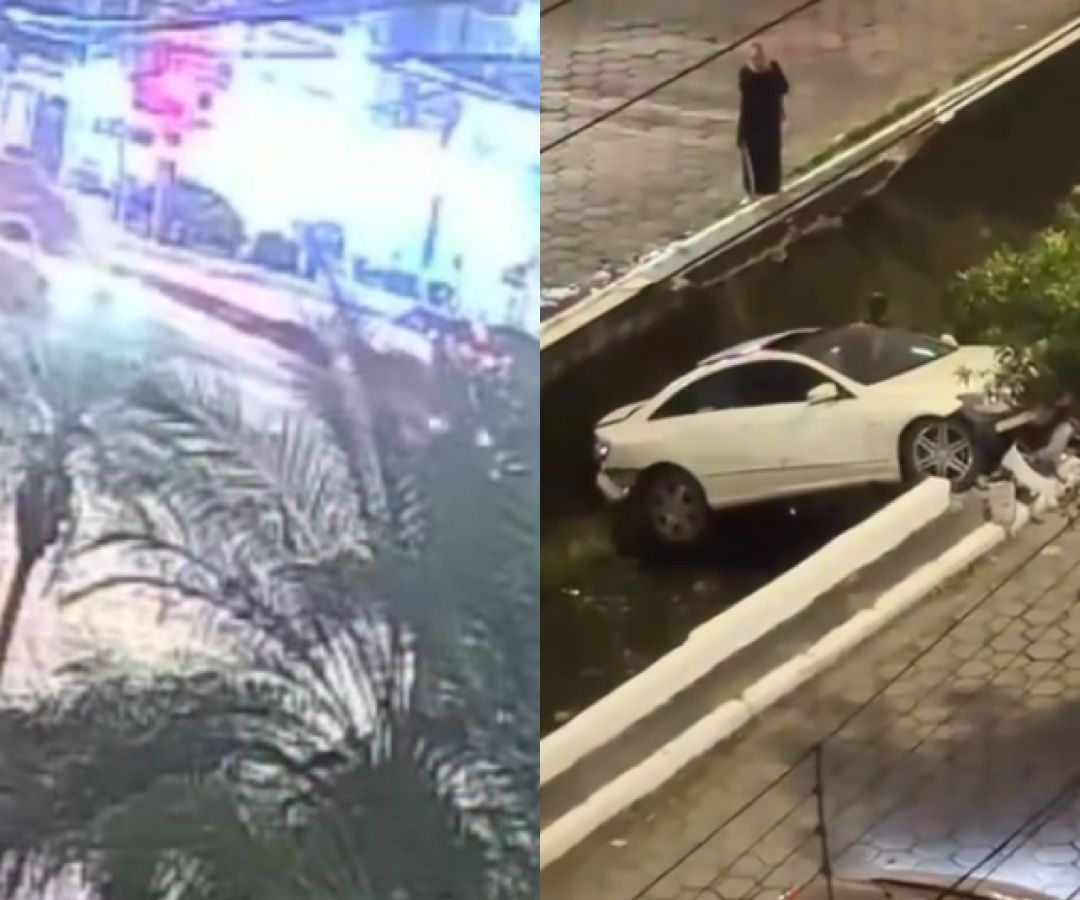Carro cai em canal de avenida em Guarujá; causas do acidente ainda são desconhecidas