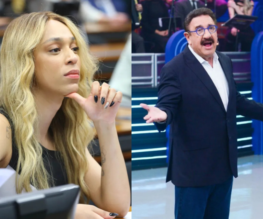 Erika Hilton na esquerda e Ratinho na direita.