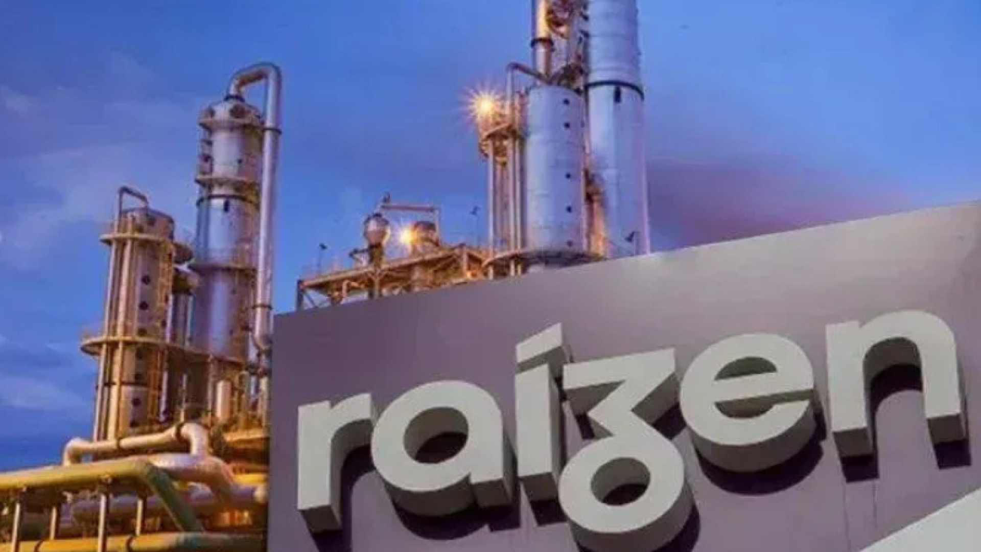 Fachada Raízen com industría no fundo