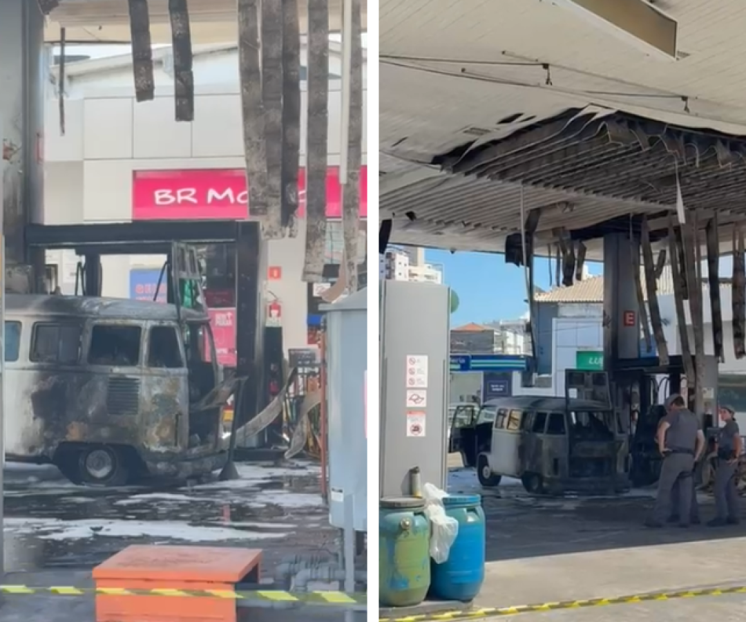 Kombi explode após abastecimento e provoca incêndio em posto de Santos