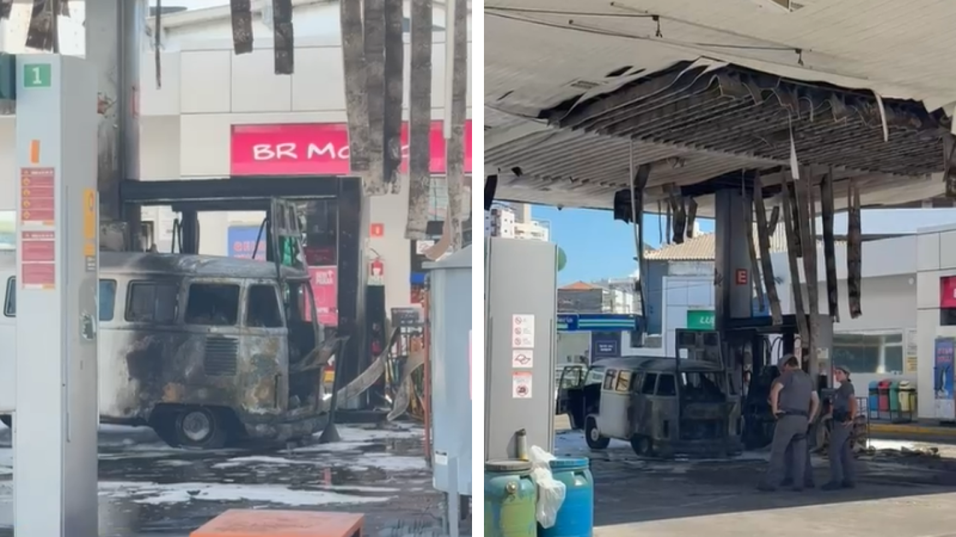 Kombi explode após abastecimento e provoca incêndio em posto de Santos