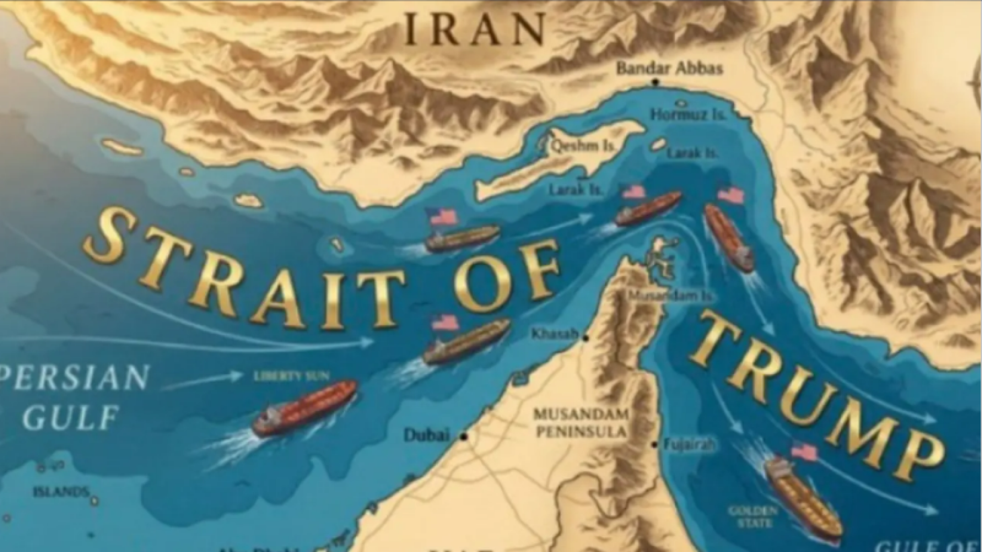 Trump reposta imagem que renomeia Estreito de Ormuz como “Estreito de Trump”