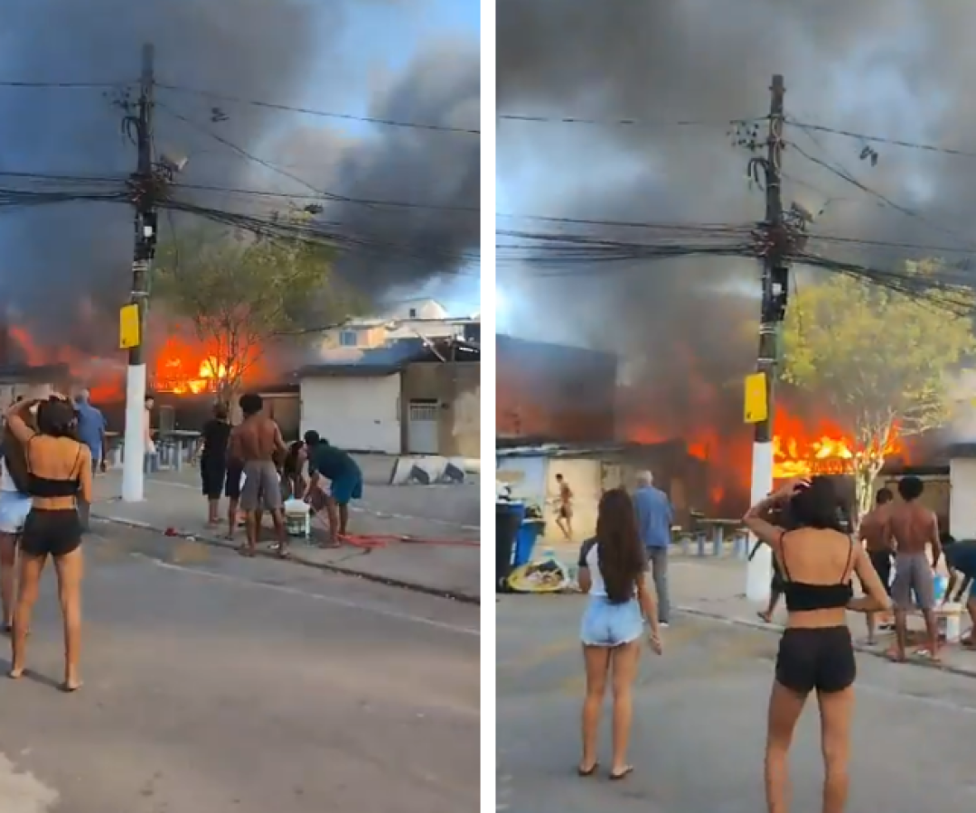 Incêndio atinge moradias de madeira na comunidade do Mangue Seco em Santos; mulher fica ferida