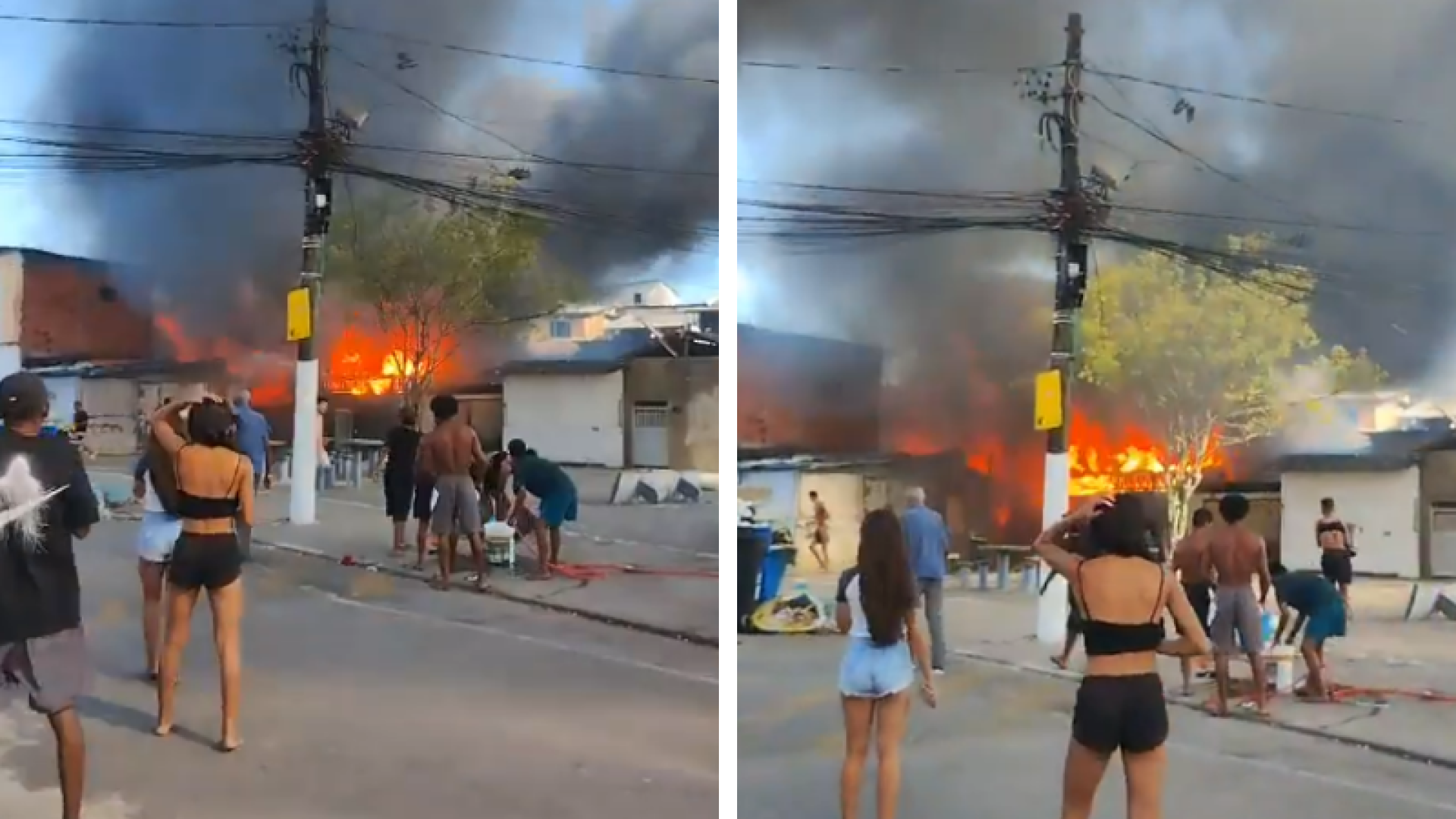 Incêndio atinge moradias de madeira na comunidade do Mangue Seco em Santos; mulher fica ferida
