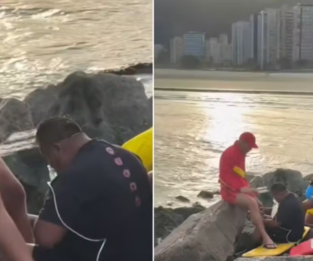 Boliviano é resgatado por bombeiros após ficar 30 minutos preso em pedras na praia