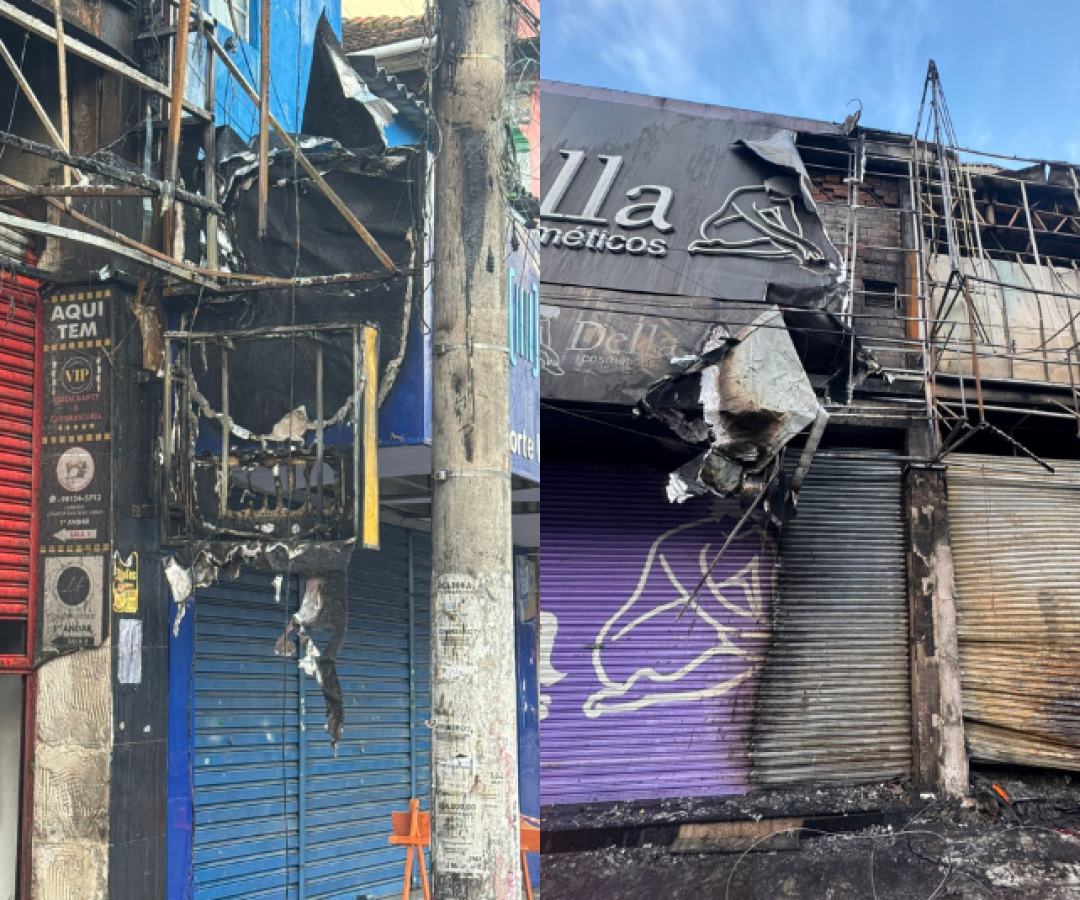 Incêndio atinge três lojas no Centro de São Vicente