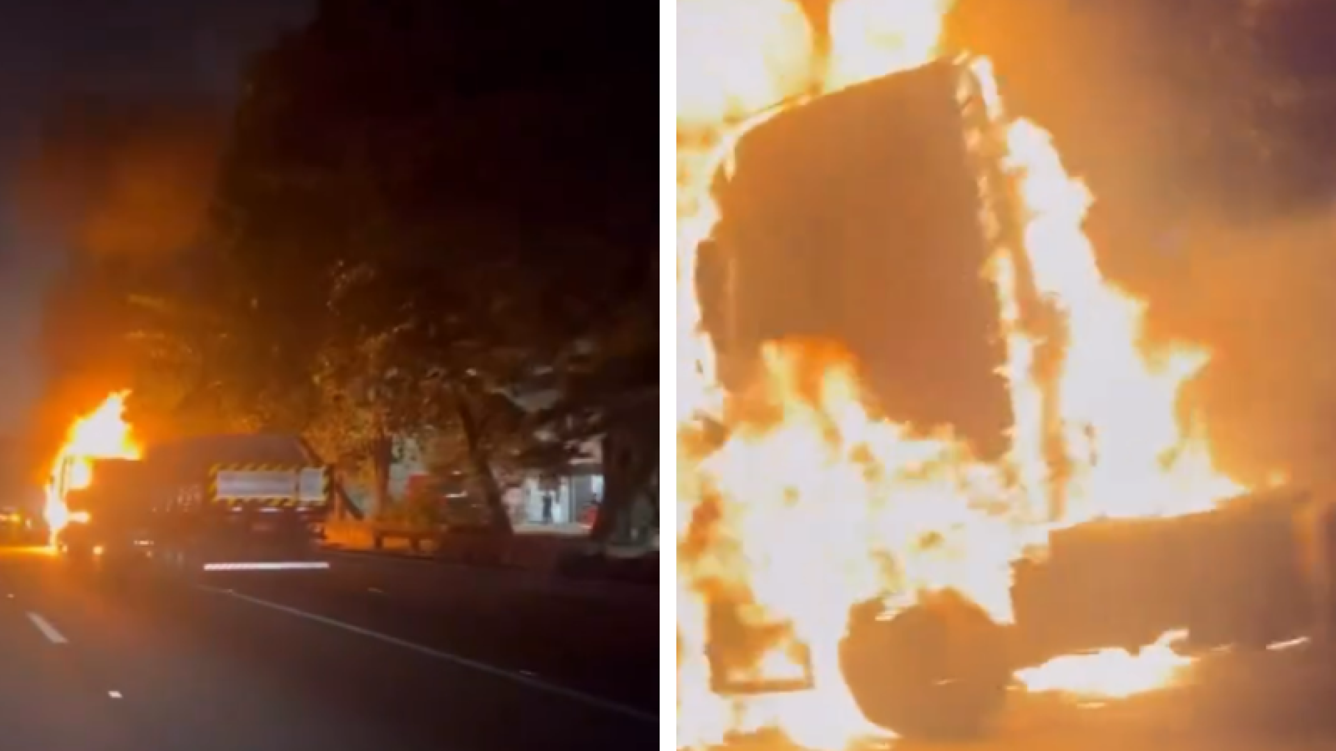 Incêndio destrói cabine de carreta no acesso ao Guarujá