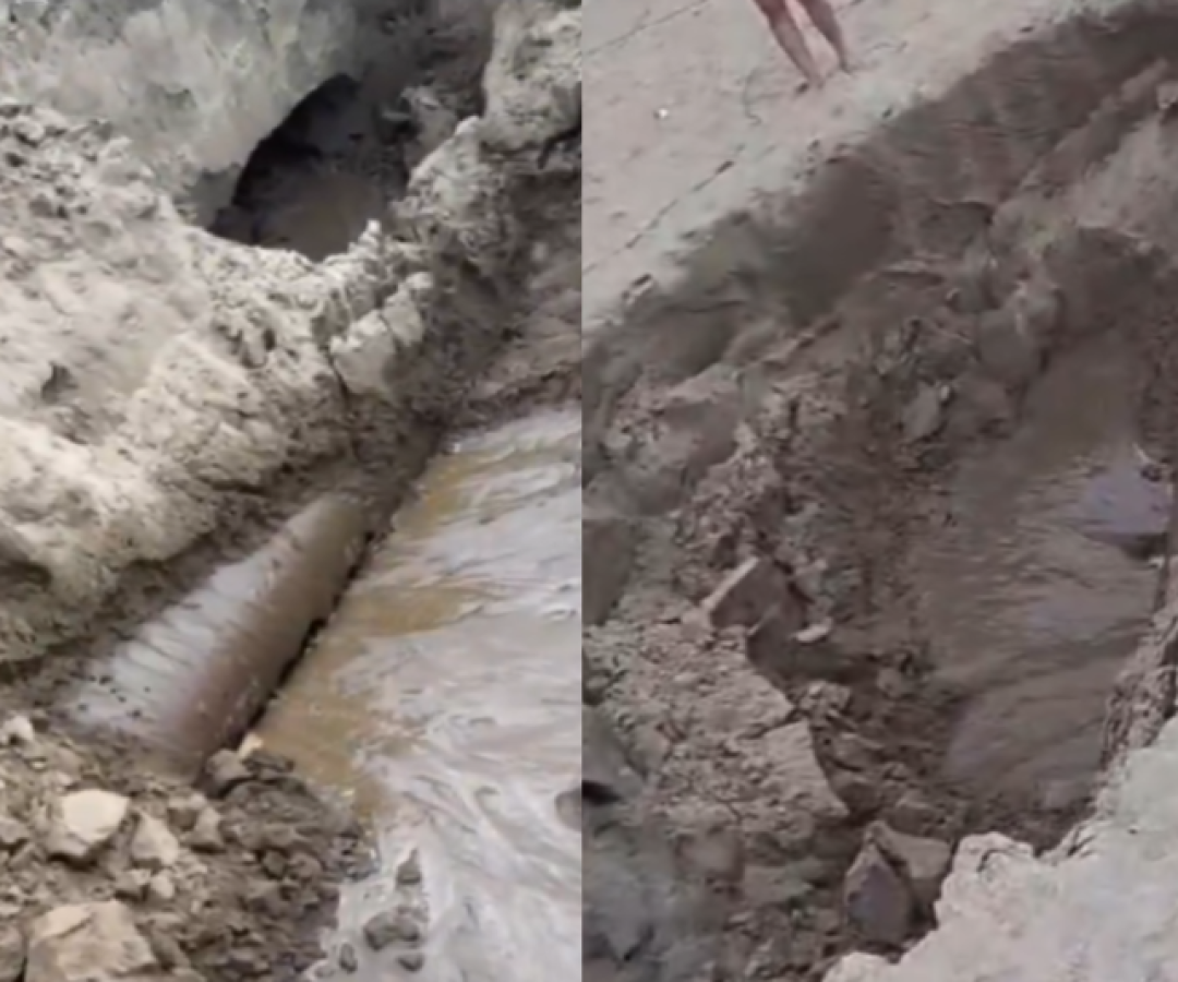 Uma cratera se abriu neste domingo (8) na faixa de areia da orla do Canto do Forte, em Praia Grande, litoral de São Paulo.