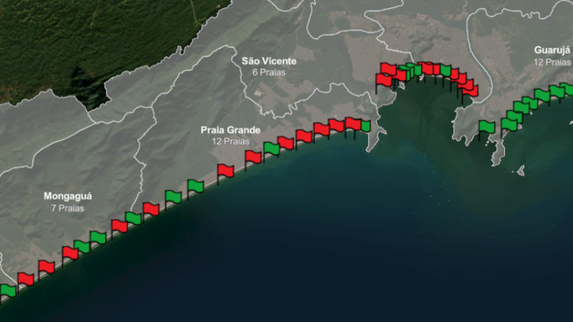 A Cetesb avaliou nesta quinta-feira (7) uma série de praias da Baixada Santista e do litoral sul paulista com bandeira vermelha...