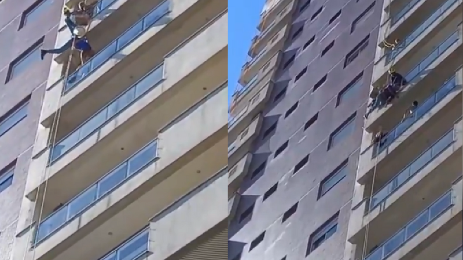 Um trabalhador de aproximadamente 52 anos sofreu um mal súbito e ficou pendurado por uma corda na altura do 9º andar de um prédio...