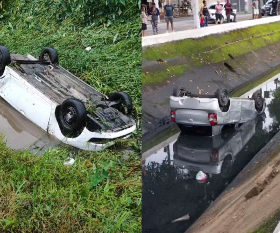 Duas mulheres se envolveram em acidentes graves ao perderem o controle da direção e caírem com seus carros dentro de canais...