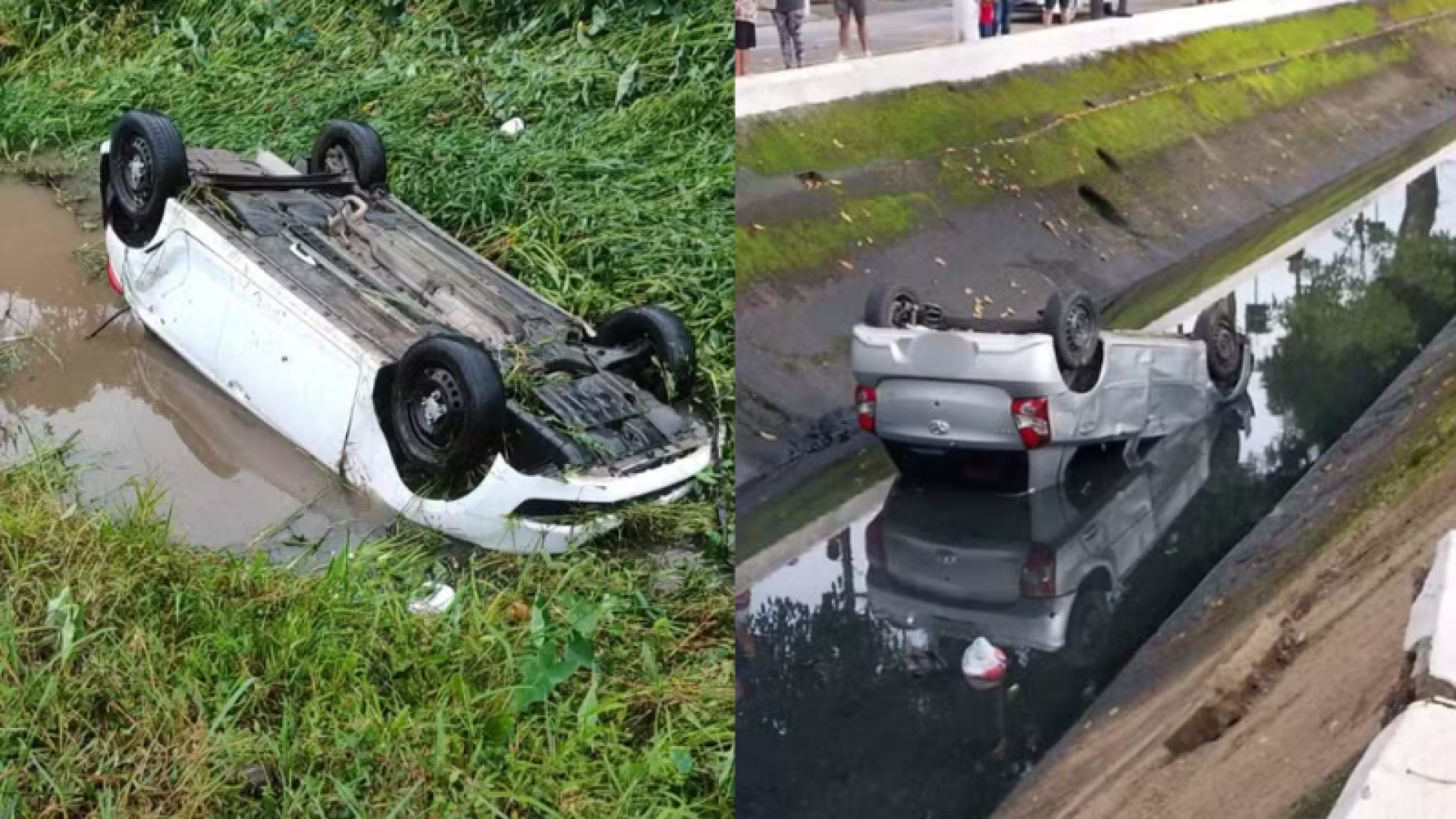 Duas mulheres se envolveram em acidentes graves ao perderem o controle da direção e caírem com seus carros dentro de canais...