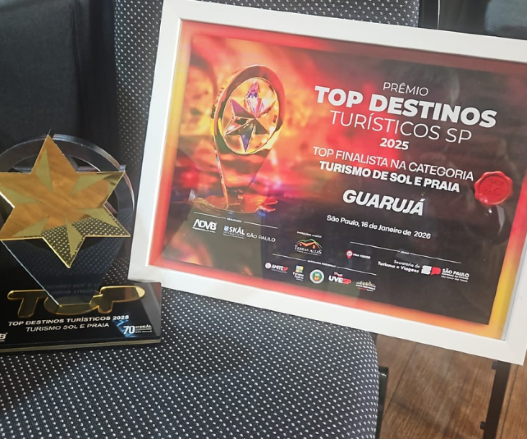 Guarujá foi a grande vencedora do Prêmio Top Destinos Turísticos 2025 na categoria Turismo de Sol e Praia.