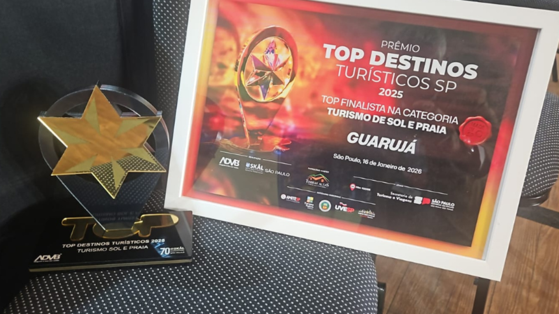 Guarujá foi a grande vencedora do Prêmio Top Destinos Turísticos 2025 na categoria Turismo de Sol e Praia.