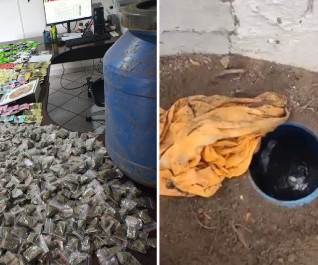 Um tonel enterrado no quintal de uma casa levou a Polícia Civil a apreender mais de 2,3 mil porções de drogas e prender um homem...