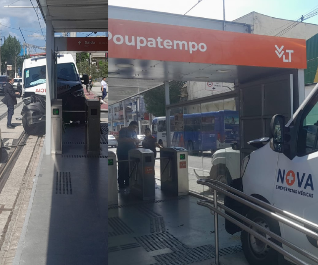Uma ambulância colidiu com uma caminhonete e acabou atingindo a parada do Poupatempo do Veículo Leve sobre Trilhos (VLT), na Rua...
