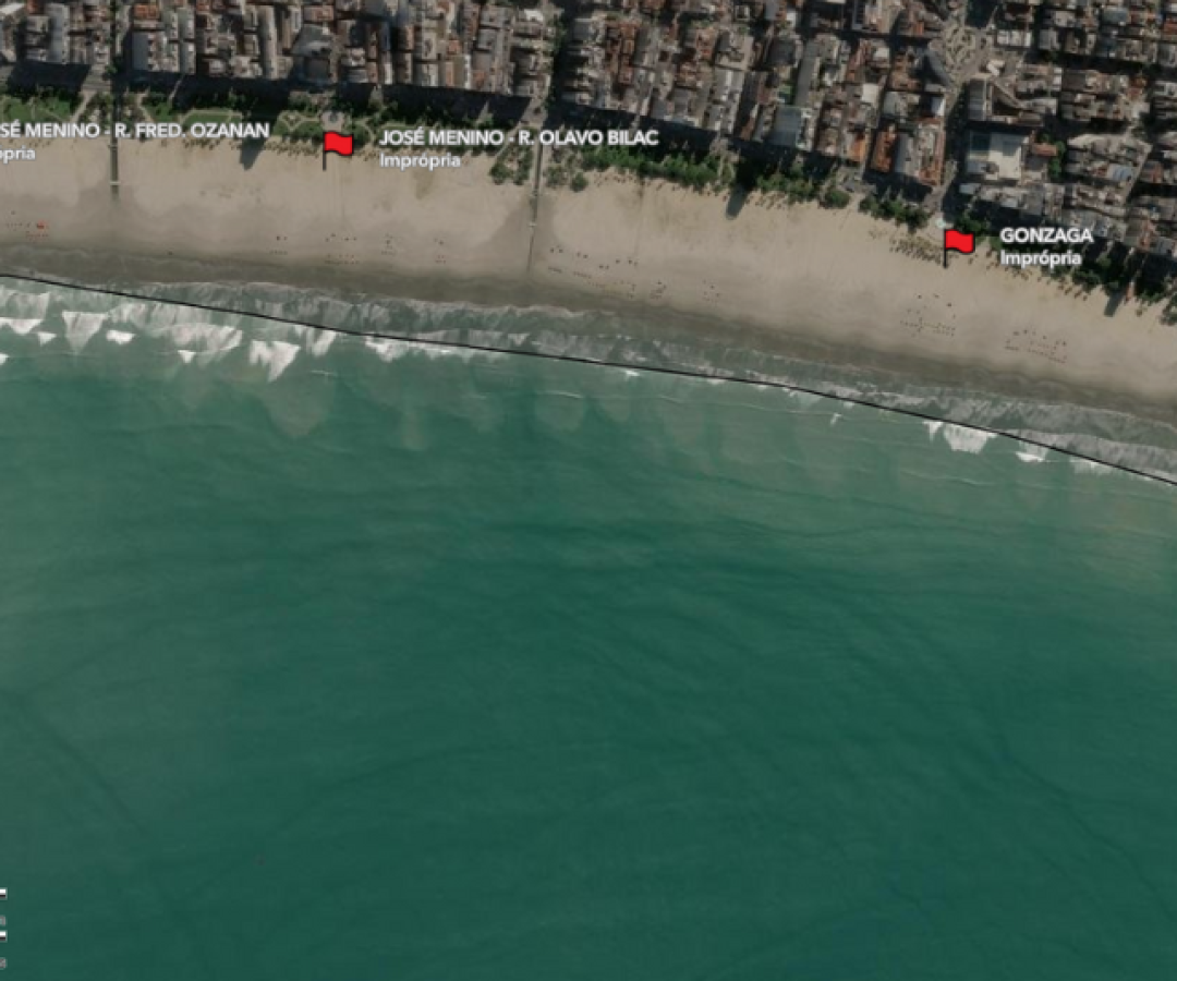 A cidade de Santos, no litoral de São Paulo, conta atualmente com apenas uma faixa de praia considerada própria para banho...