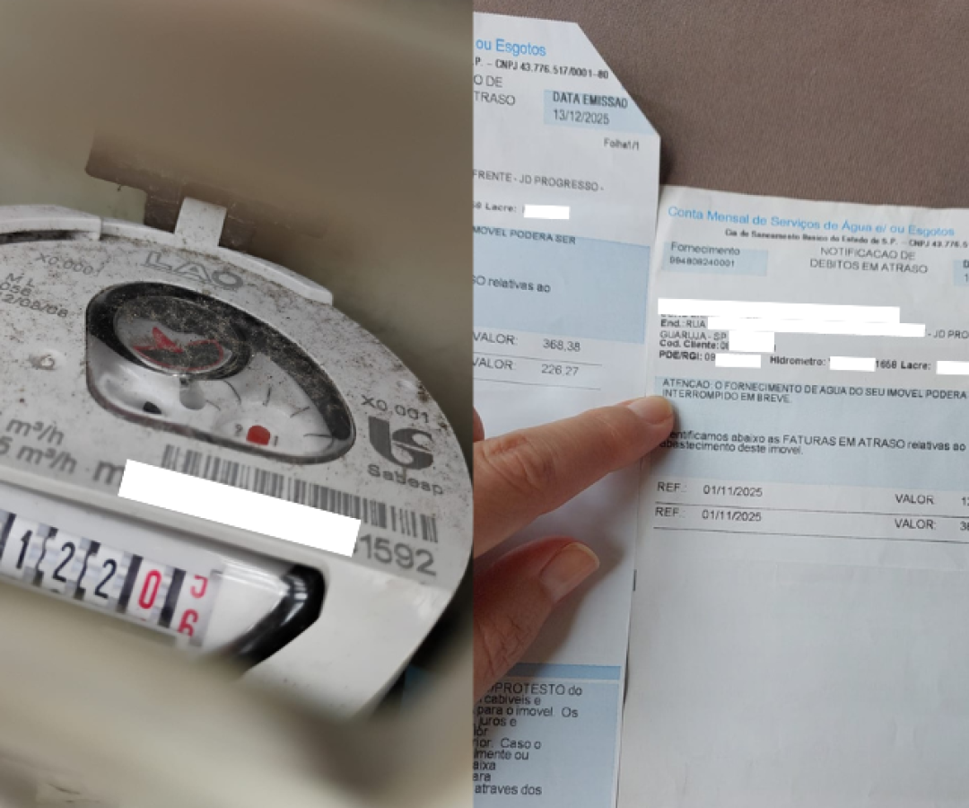 Uma moradora do Guarujá, no litoral paulista, denuncia que teve o fornecimento de água comprometido após a troca de hidrômetros...