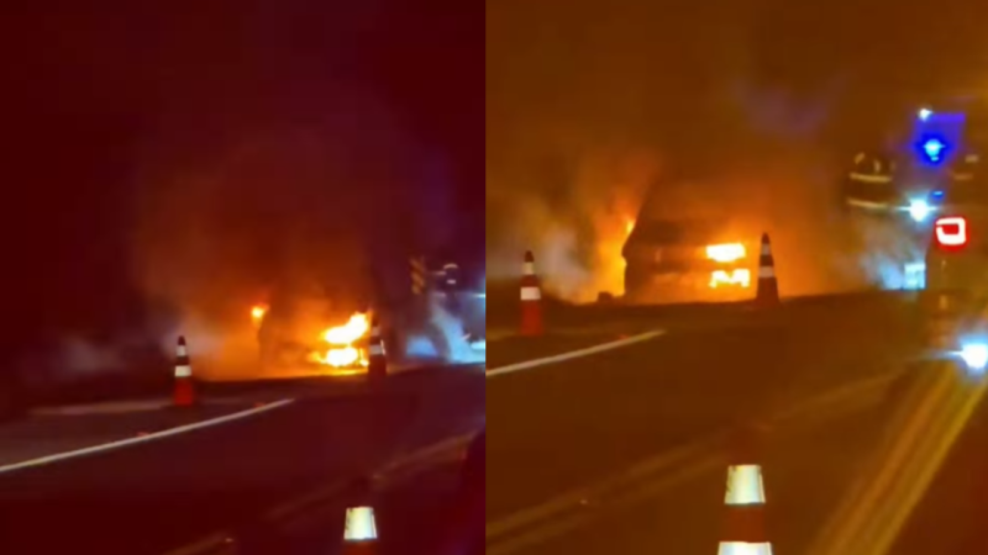 Um carro ficou completamente destruído após pegar fogo na Rodovia Padre Manoel da Nóbrega, em Santos, no litoral de São Paulo, na madrugada...