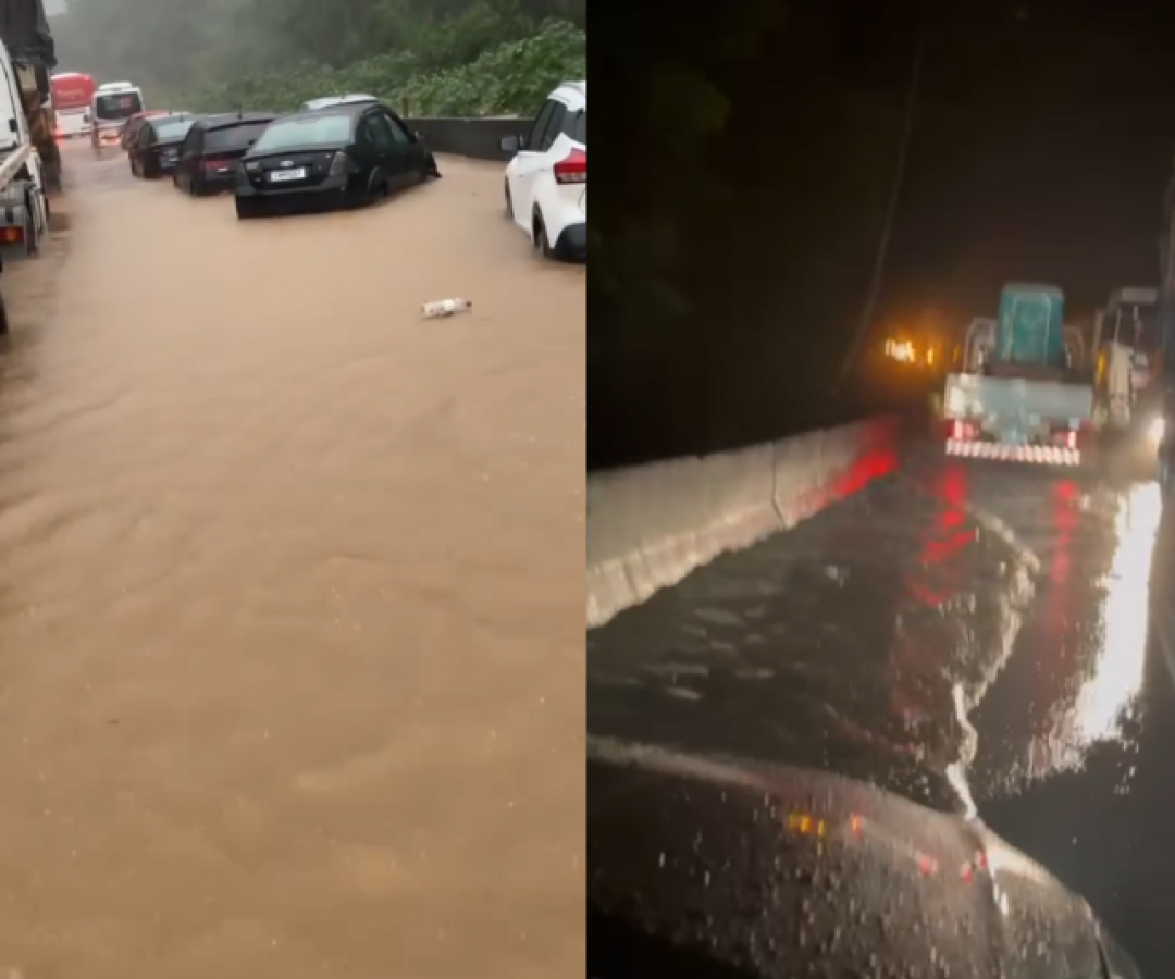 Uma forte chuva atingiu a Baixada Santista na tarde desta terça-feira (16) e transformou a Rodovia Cônego Domênico Rangoni...