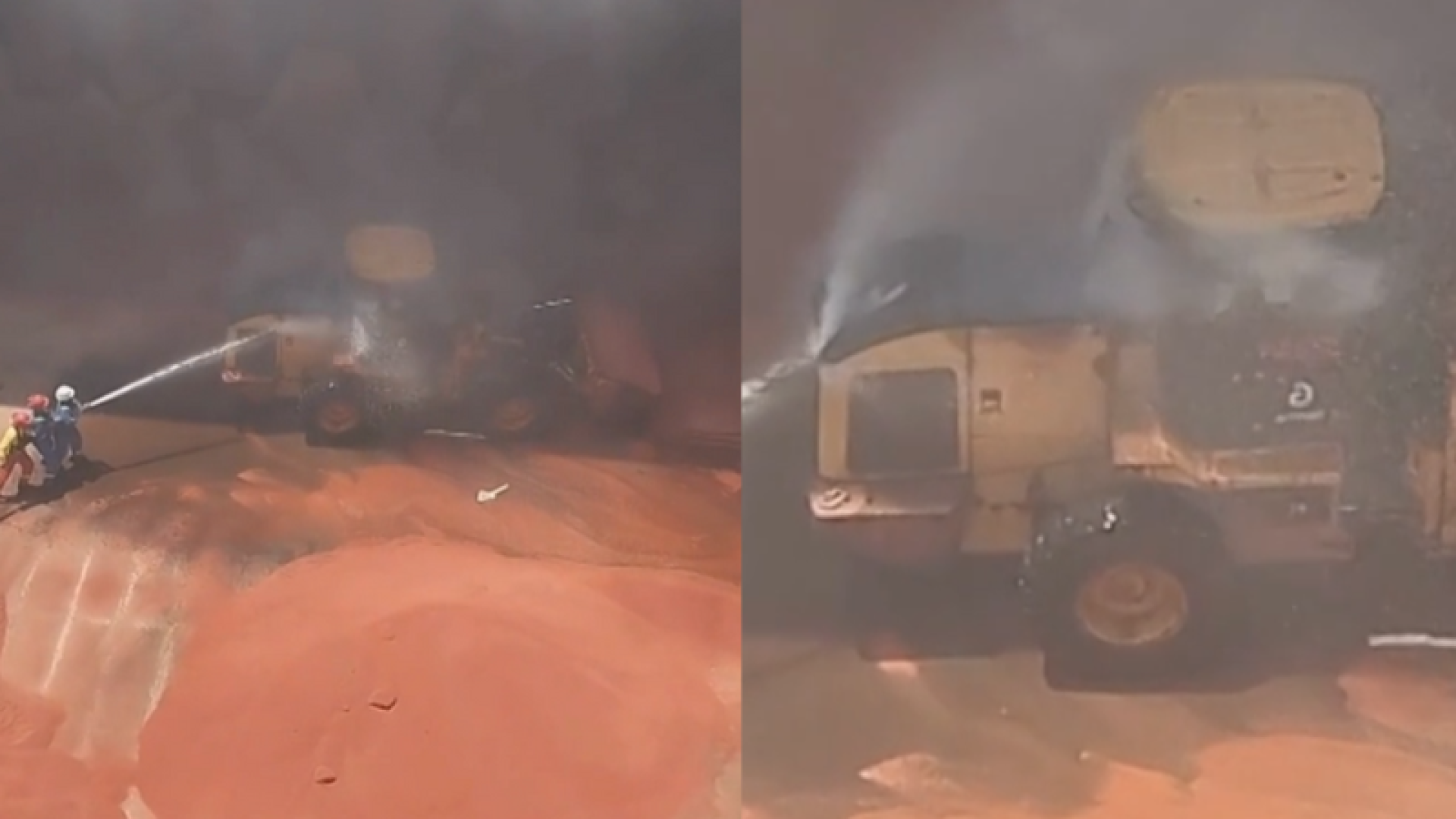 Uma pá carregadeira utilizada na movimentação de cargas pegou fogo na manhã desta quinta-feira (4) no porão do navio cargueiro...