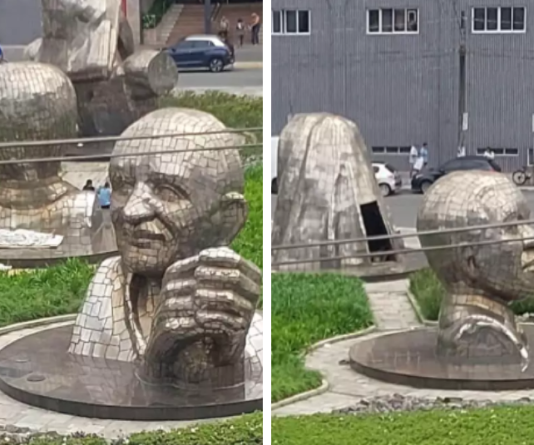 Escultura é depredada na Praça da Paz e moradores relatam insegurança em Praia Grande
