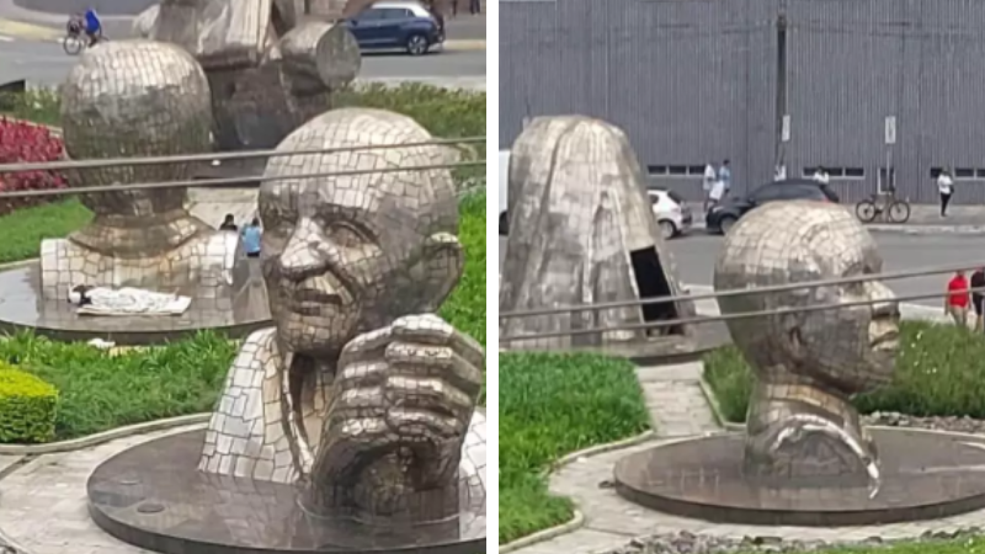 Escultura é depredada na Praça da Paz e moradores relatam insegurança em Praia Grande