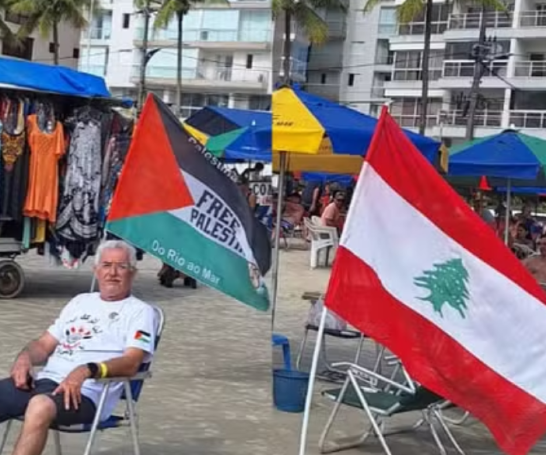 Idoso é agredido em praia de Guarujá por carregar bandeiras do Líbano e da Palestina