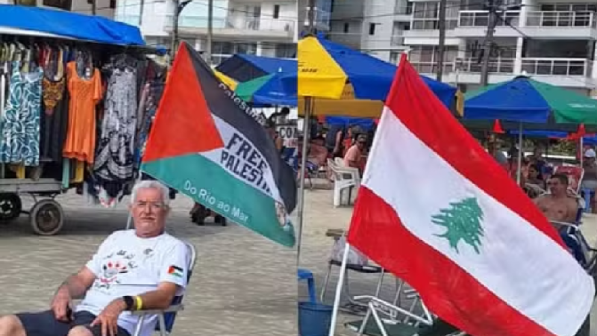 Idoso é agredido em praia de Guarujá por carregar bandeiras do Líbano e da Palestina
