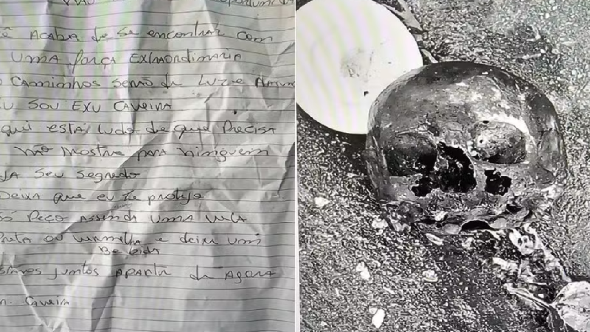 Crânio é encontrado com vela, prato e carta assinada por ‘Sr Caveira’ em rodovia de Cubatão
