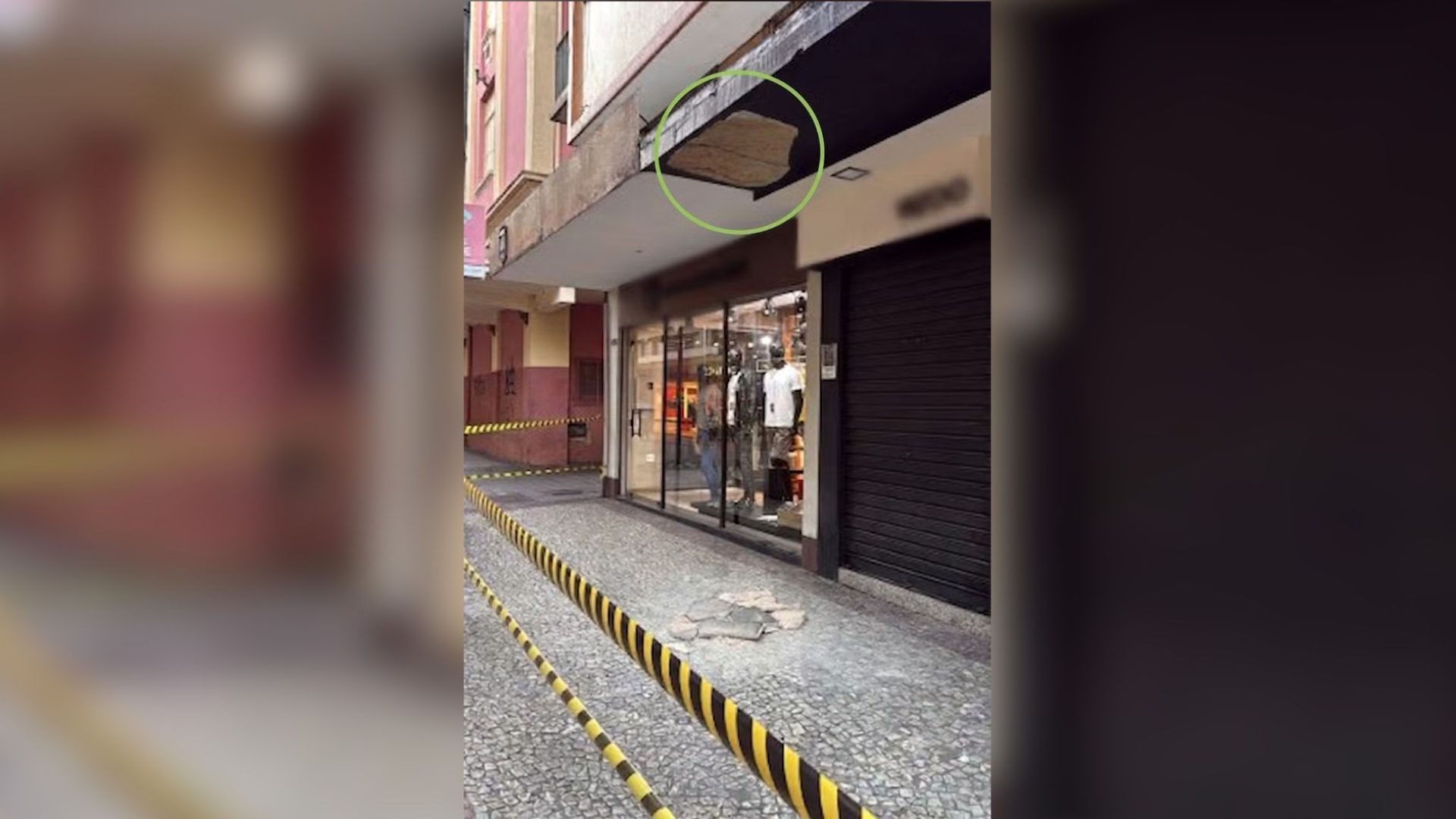Lojas são interditadas após queda de marquise