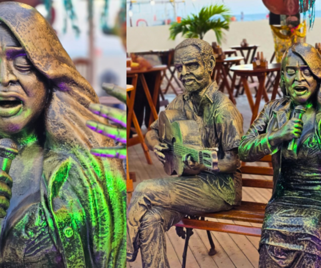 Estátua de Preta Gil e Gilberto Gil é inaugurada na orla de Copacabana