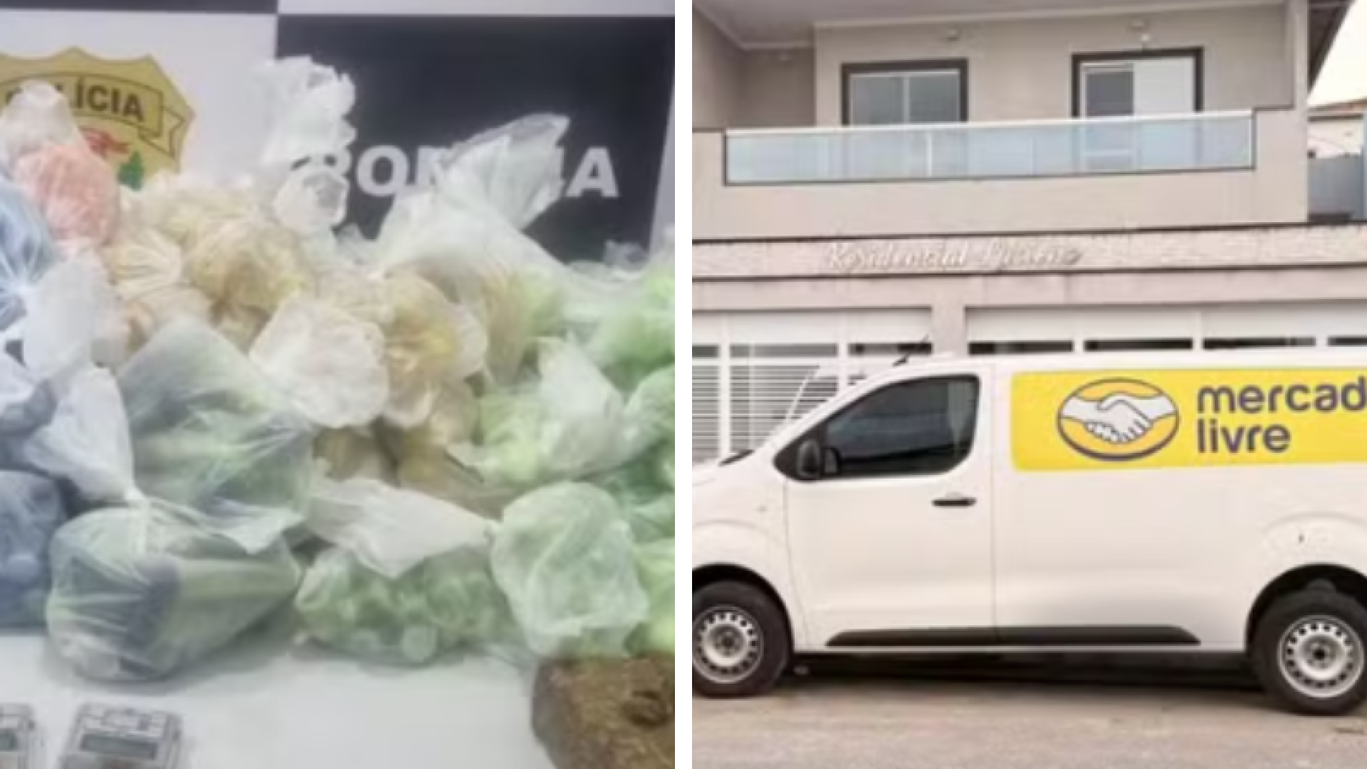 Mais de 3,5 mil porções de drogas apreendidas em van clonada com adesivos do Mercado Livre