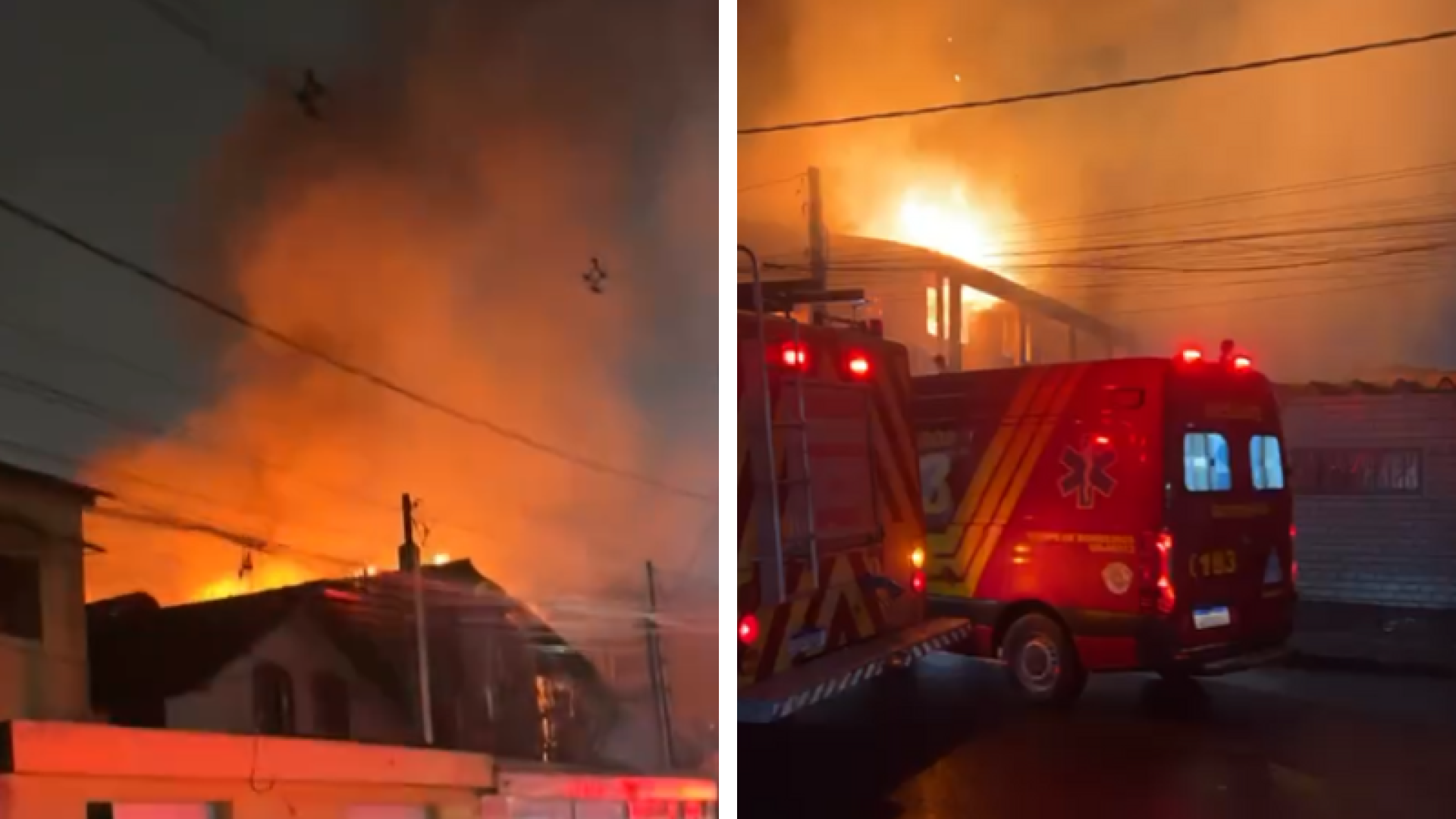 Incêndio de grandes proporções atinge sobrado no Guarujá