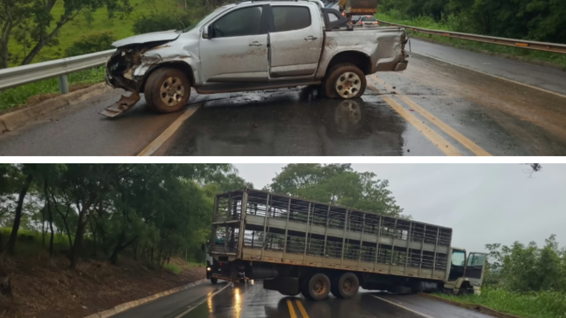 Três acidentes seguidos congestionam MGC-354 em Patos de Minas durante chuva