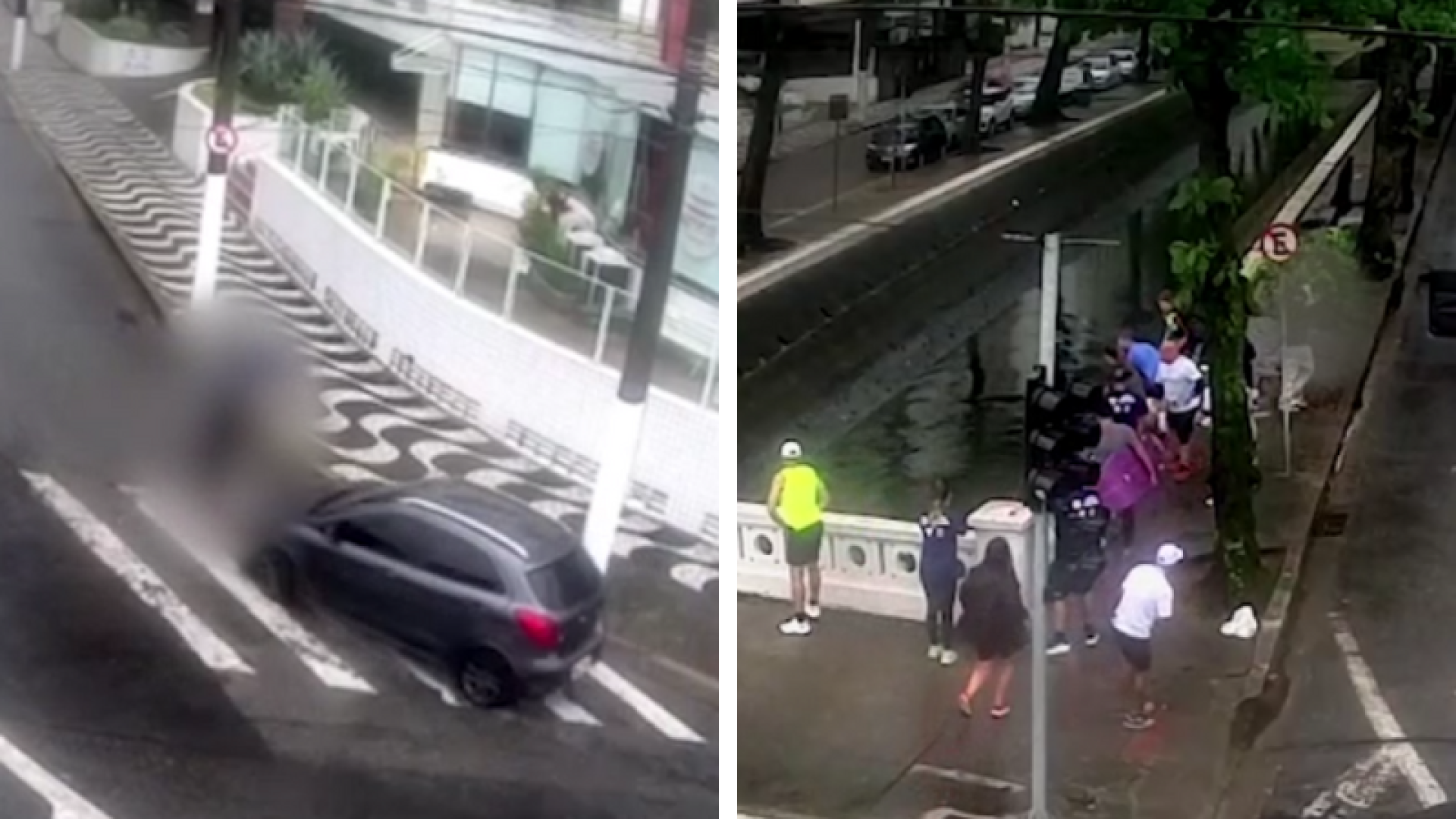 Motorista bêbado atropela pedestre e o arremessa em canal em Santos; Vídeo