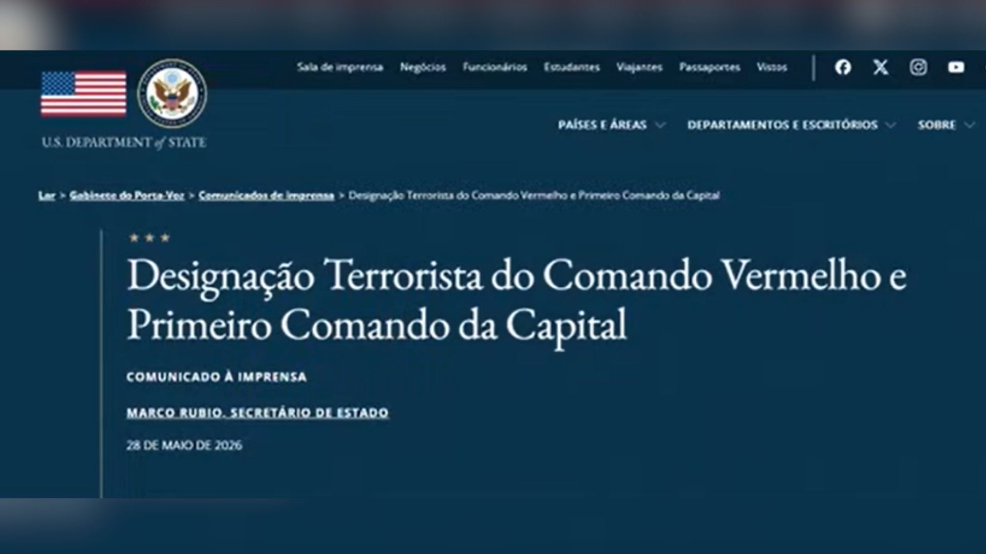 PCC e Comando Vermelho terroristas