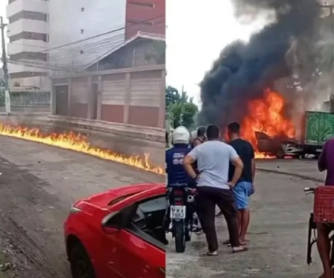 Briga de trânsito termina com explosão após carro arrastar moto em Fortaleza