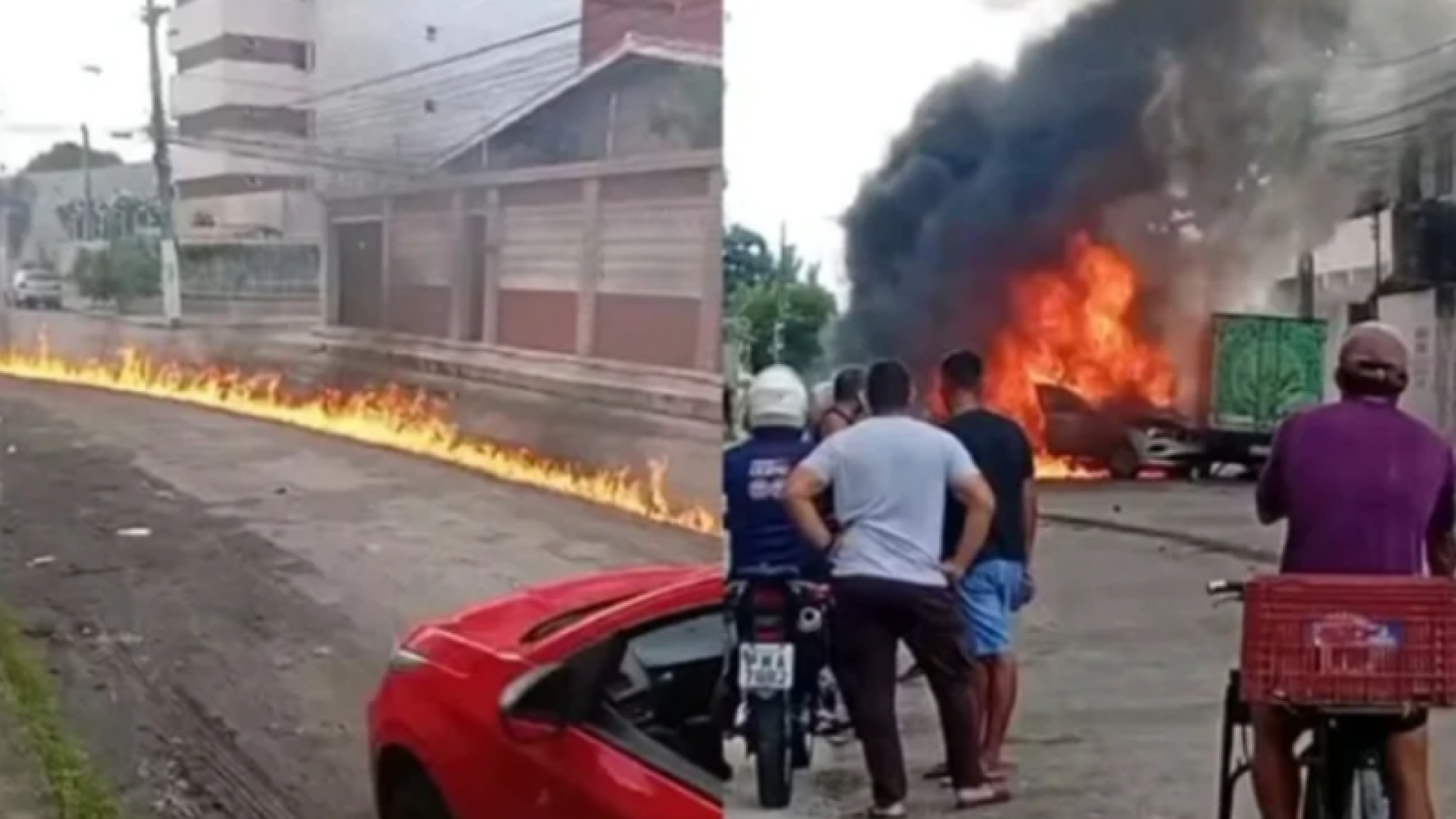 Briga de trânsito termina com explosão após carro arrastar moto em Fortaleza