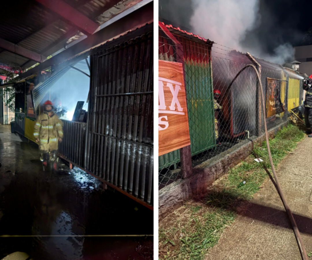 Incêndio destrói contêiner de pastelaria em Uberaba