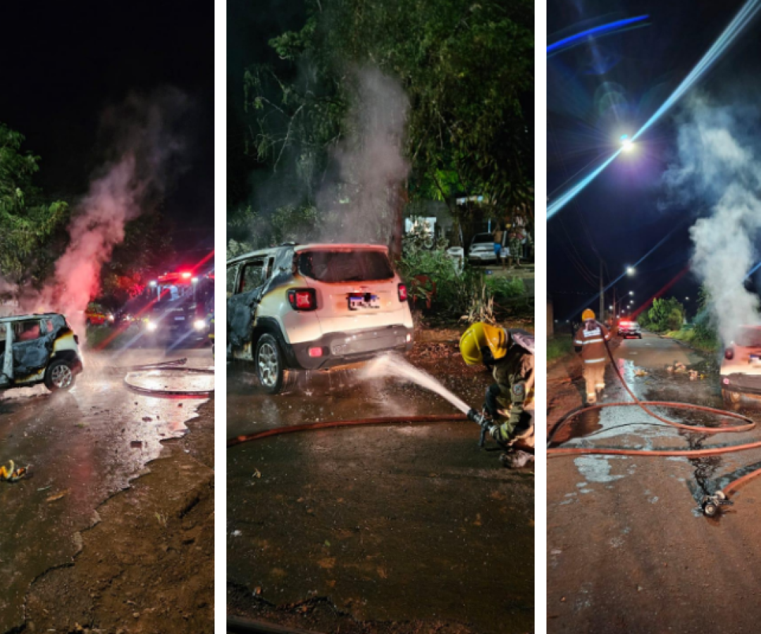 Perseguição com troca de tiros termina com carro em chamas em Uberaba