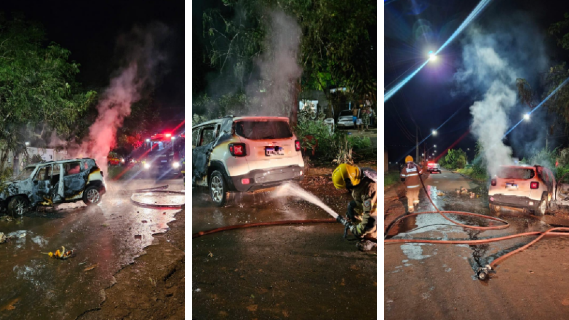 Perseguição com troca de tiros termina com carro em chamas em Uberaba