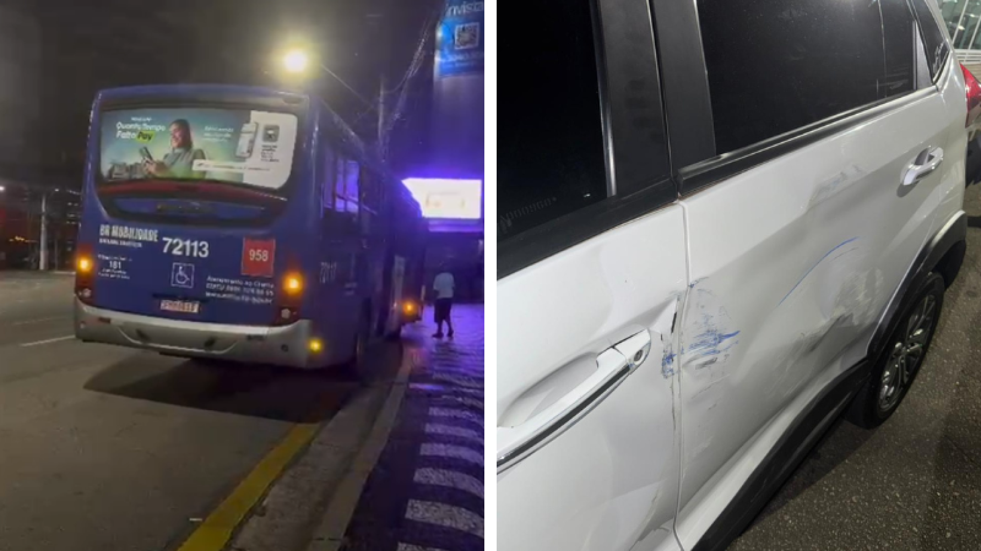 Motorista relata prejuízo após colisão com ônibus na Praça da Independência, em Santos