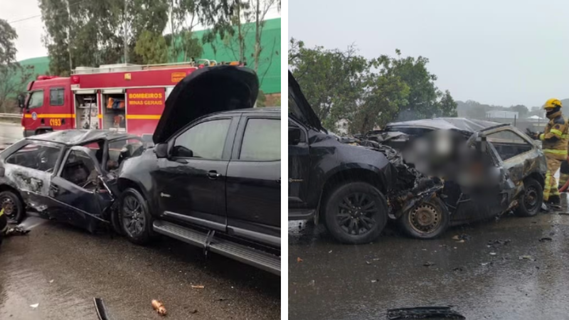 Colisão frontal na BR-040 deixa dois mortos e veículo em chamas em Paracatu