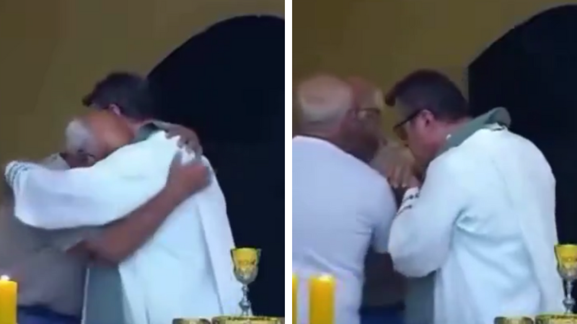 Abraço de idoso a padre após morte do neto comove fiéis e viraliza nas redes