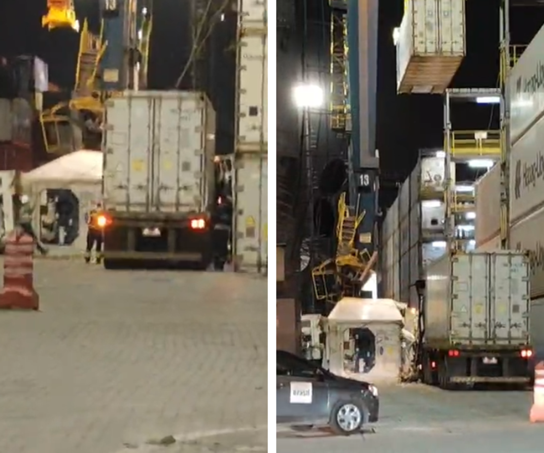 Motorista sofre acidente em terminal portuário durante operação de contêineres